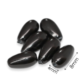 Černá slzička, voskovaná, 8x4mm