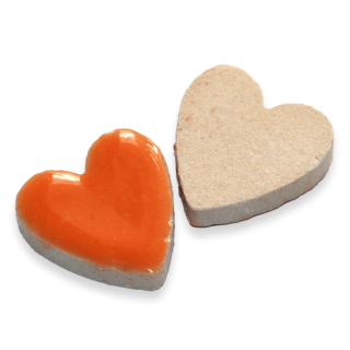 Oranžové srdce, kabošon, porcelán, 23x22mm
