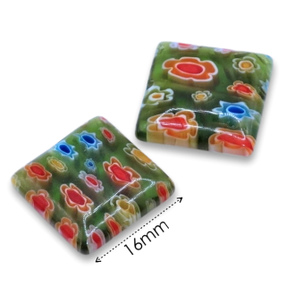 Zelený čtvereček millefiori, 16mm