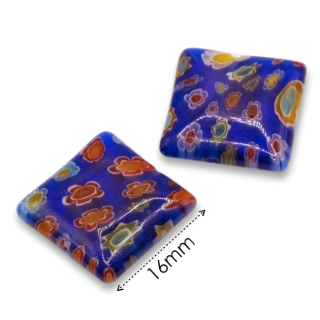 Modrý čtvereček millefiori, 16mm