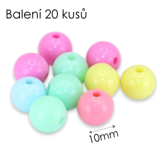 Pastelové kuličky 10mm, plast (20ks)