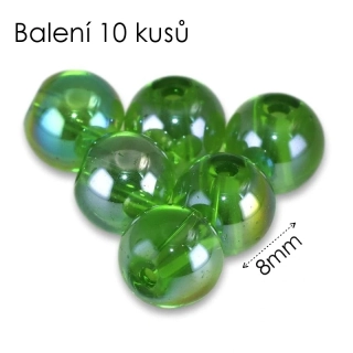 Zelené kuličky, AB, 8mm (10ks)