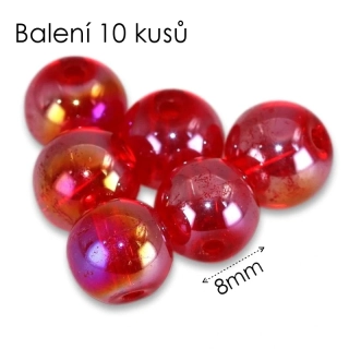 Červené kuličky, AB, 8mm (10ks)