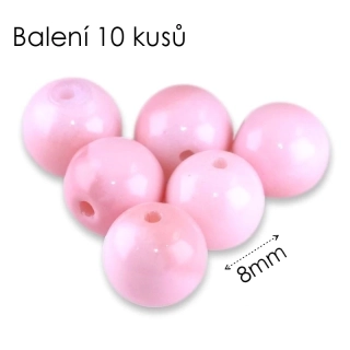 Růžové kuličky-mramorované, 8mm (10ks)