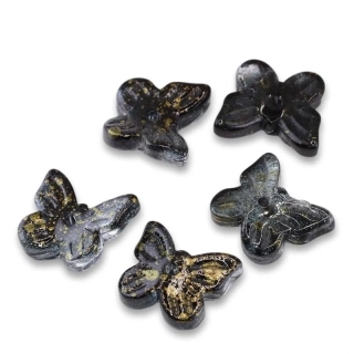 Černý motýl, zlaté zdobení, 11x9,5mm