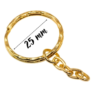 Kroužek na klíče s řetízkem, zlatý, 25mm
