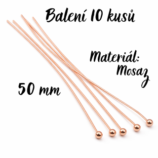 Růžové zlato, nýt s kuličkou, 50mm (10ks)