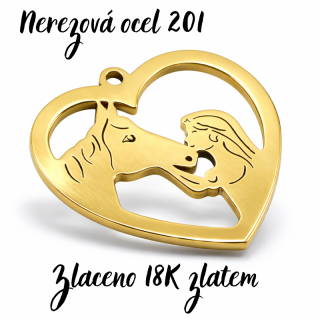 Kůň a dívka v srdíčku, 25x25mm, nerez.ocel 201