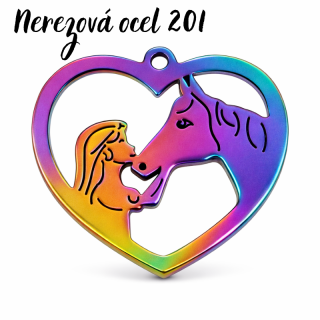 Kůň a dívka v srdíčku, 25x25mm, nerez.ocel 201