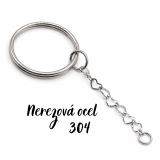 Kroužek na klíče s řetízkem, nerezová ocel,  25mm