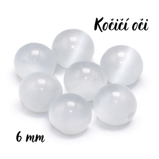 Bílá kulička, kočičí oči, 6mm