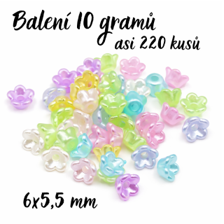 Barevné, perleťové květy, 6x5,5mm (10g/220ks)