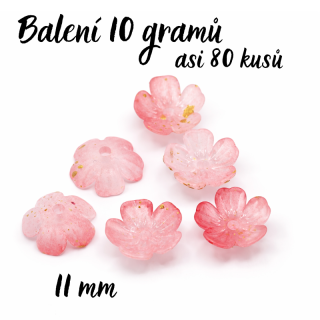 Růžové květy, zlaté zdobení, 11mm (10g/80ks)