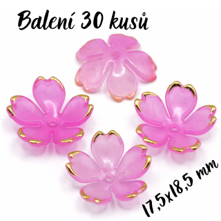 Růžové květy, zlaté zdobení, 17,5x18,5mm (30ks)