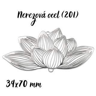 Lotosový květ, 39x70mm, nerez.ocel 201