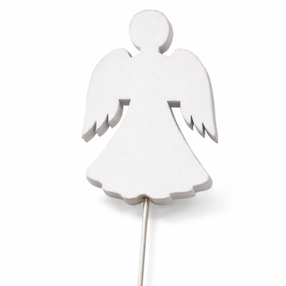 Dřevěný anděl bílý – zápich do květináče 5 × 3 cm