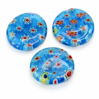 Modré kolečko s květy, 14x3,5mm