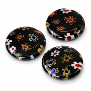 Černé kolečko s květy, 14x3,5mm