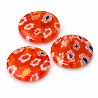 Červené kolečko s květy, 14x3,5mm