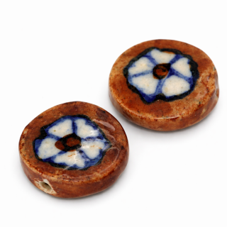 Hnědé kolečko s květem, 19x7mm