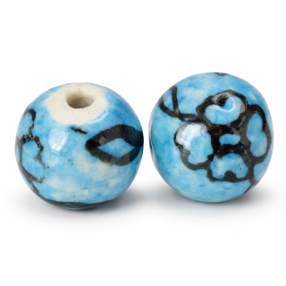 Modrá kulička s květem, 16x15mm