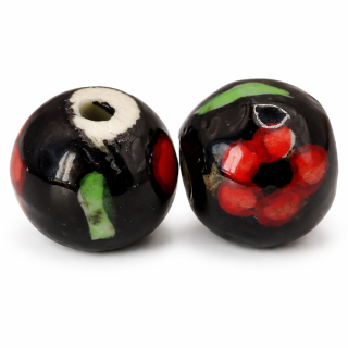 Černá kulička s květem 15x16mm