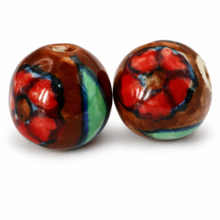 Hnědá kulička s květem 15x16mm