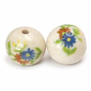 Krémová kulička s květy, 18x19mm