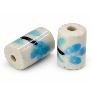 Bílý váleček s květy, 16x10mm