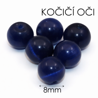 Modrá kulička, kočičí oči, 8mm